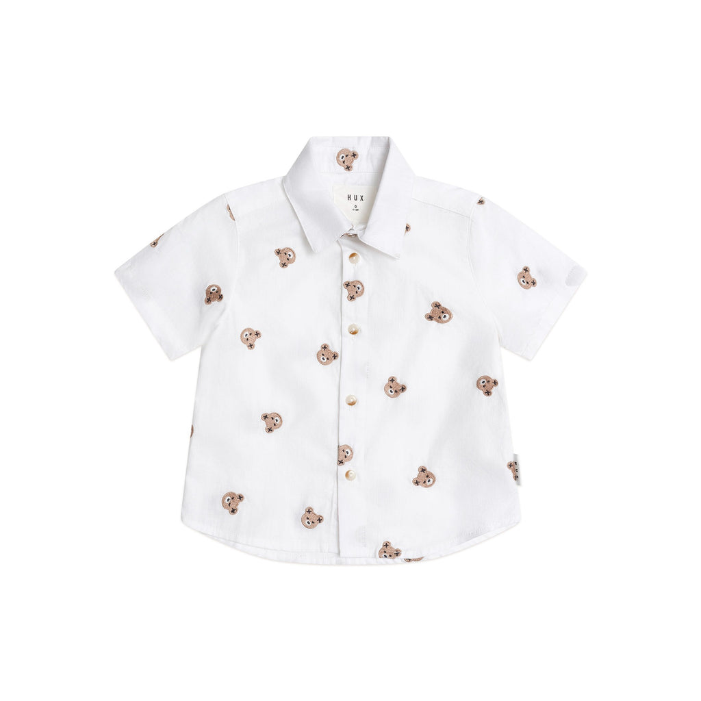 Huxbaby Shortsleeve Huxbear Button Up Crisp White