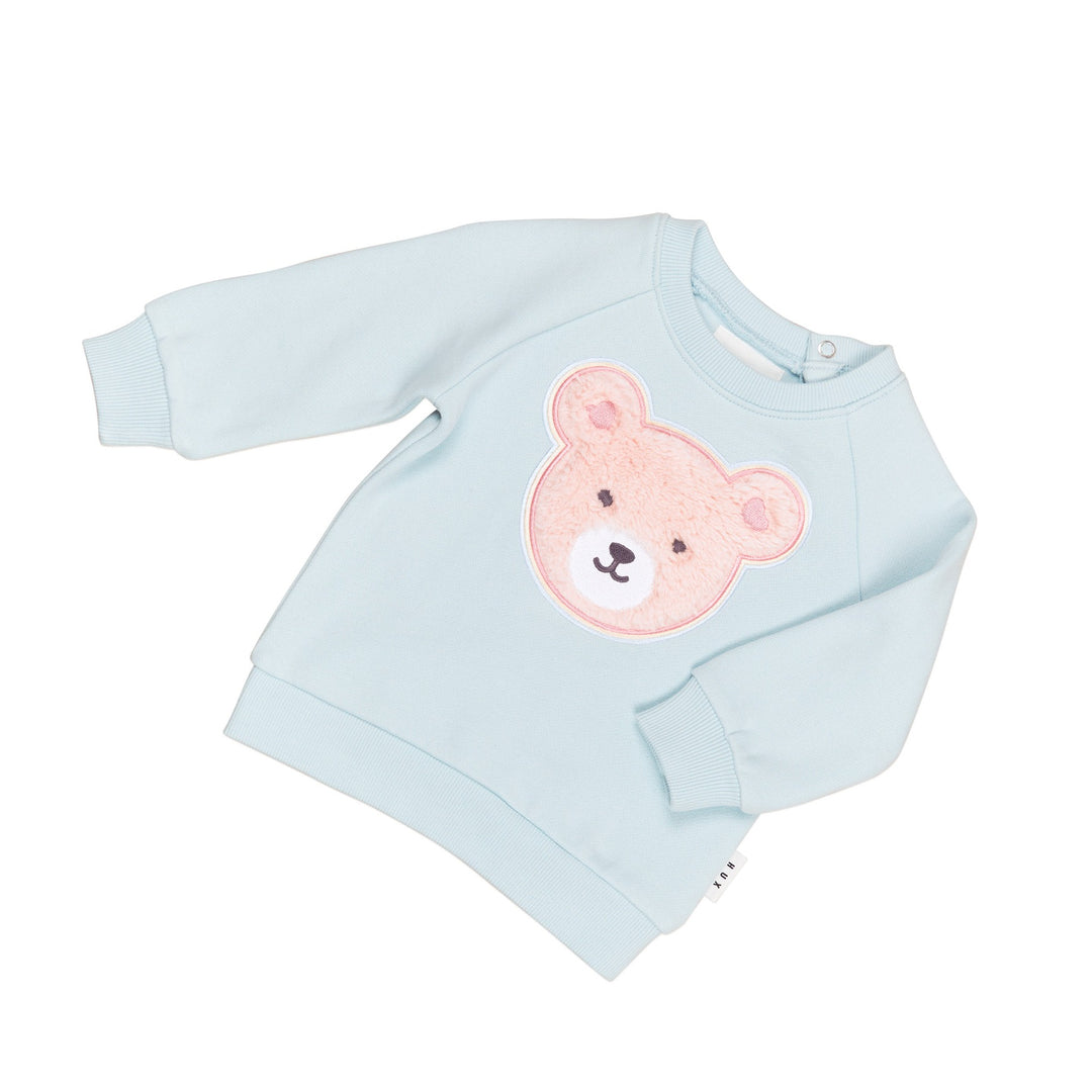 Huxbaby Furry Heart Bear Sweatshirt - Blue Misty