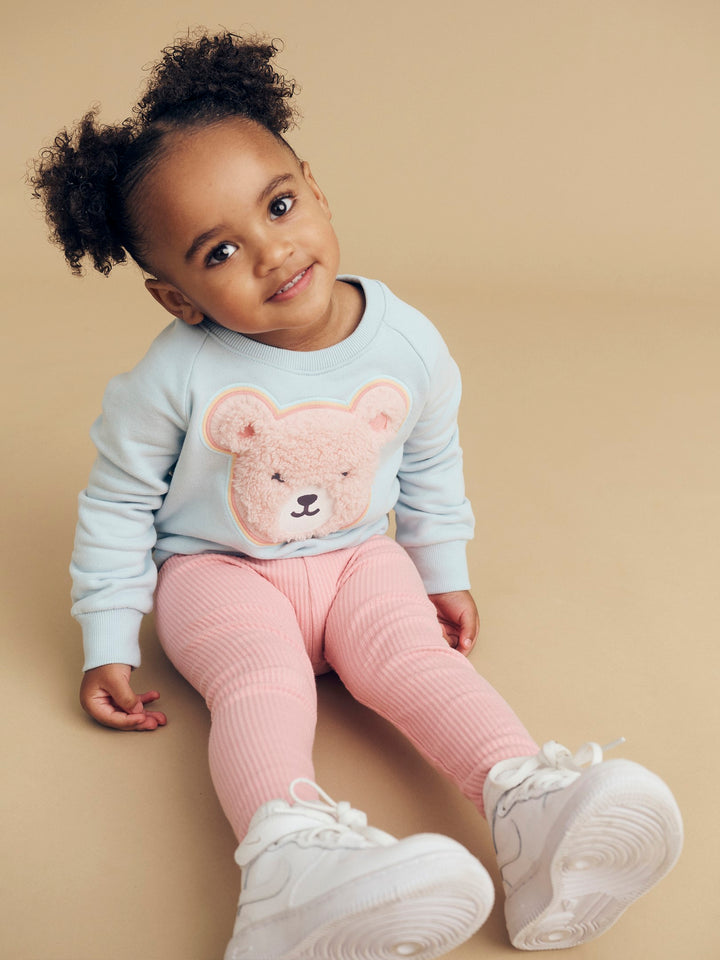 Huxbaby Furry Heart Bear Sweatshirt - Blue Misty