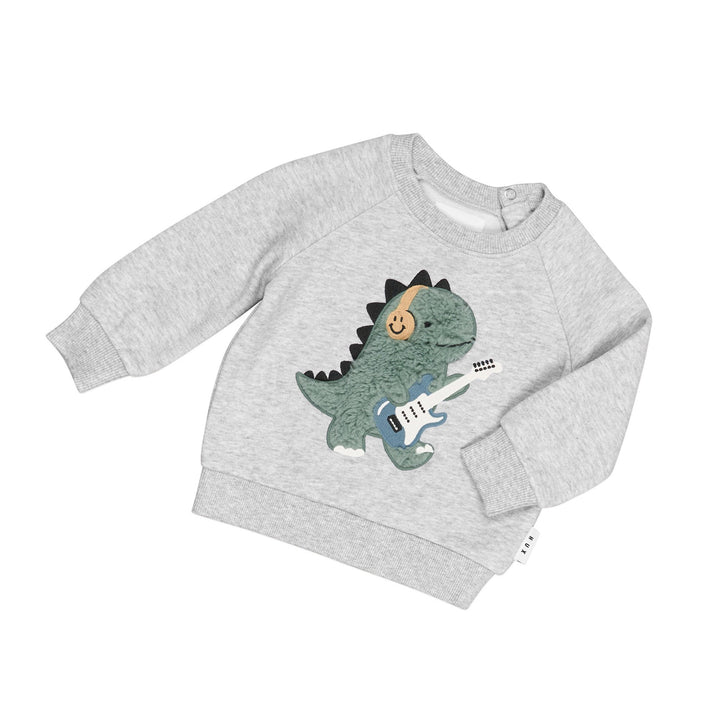 Huxbaby Furry Dino Sweatshirt - Grey Marle