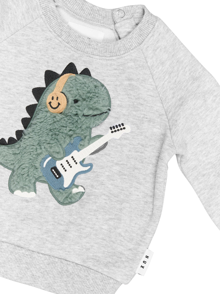 Huxbaby Furry Dino Sweatshirt - Grey Marle