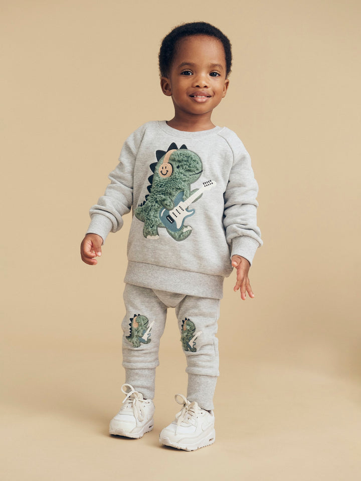Huxbaby Furry Dino Sweatshirt - Grey Marle