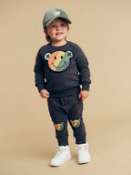 Smiley Rainbow Drop Crotch Pant - Soft Black