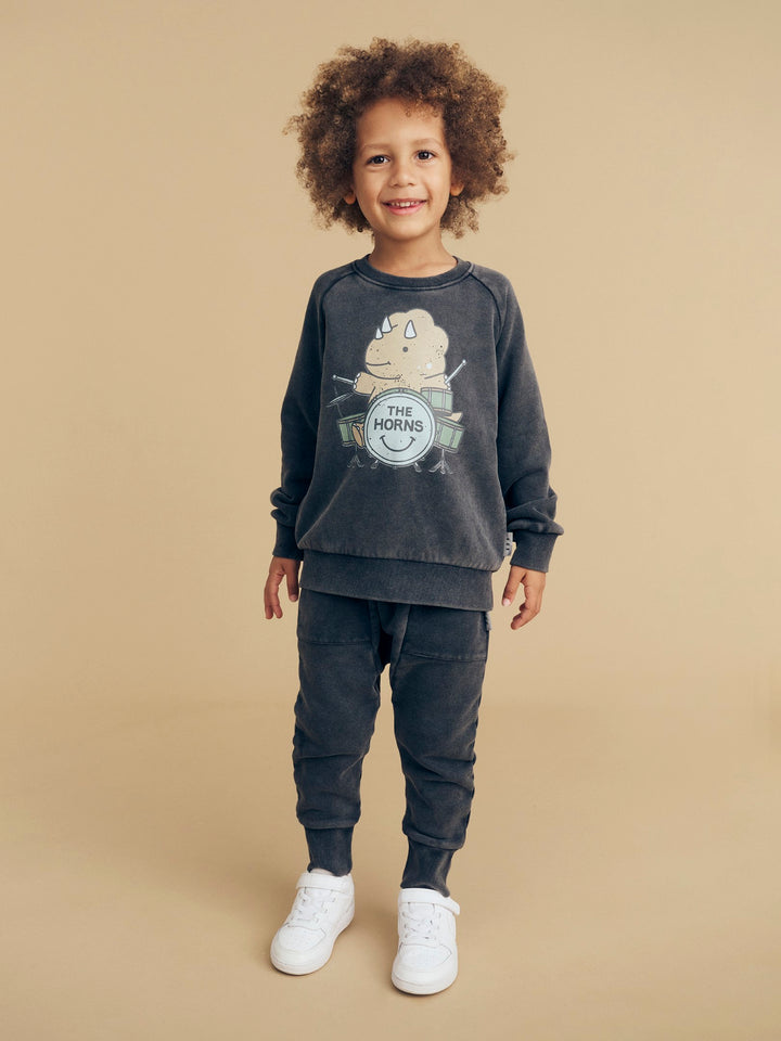 Huxbaby Dino Drums Sweatshirt - Washed Black