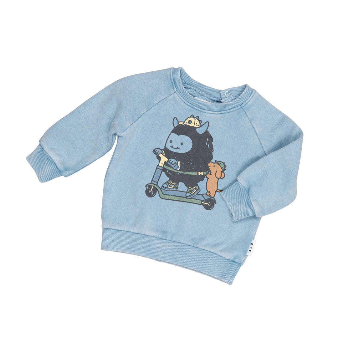 Huxbaby Scooter Monster Sweatshirt - Washed Blue