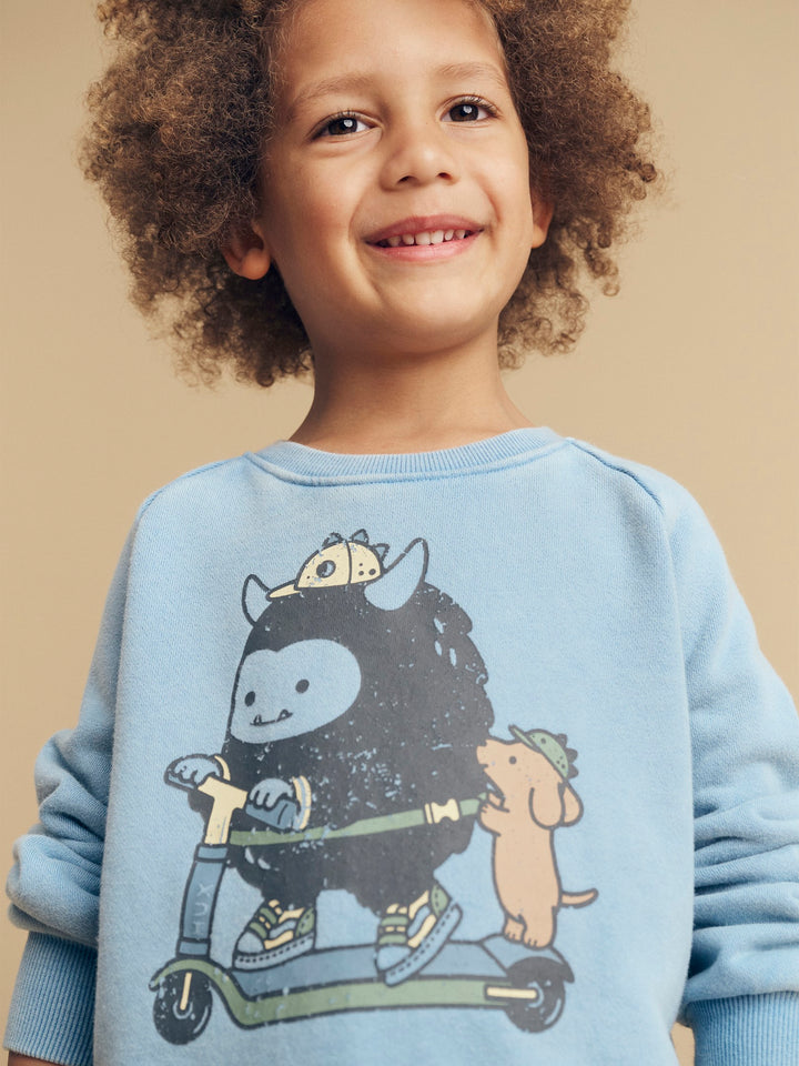 Huxbaby Scooter Monster Sweatshirt - Washed Blue