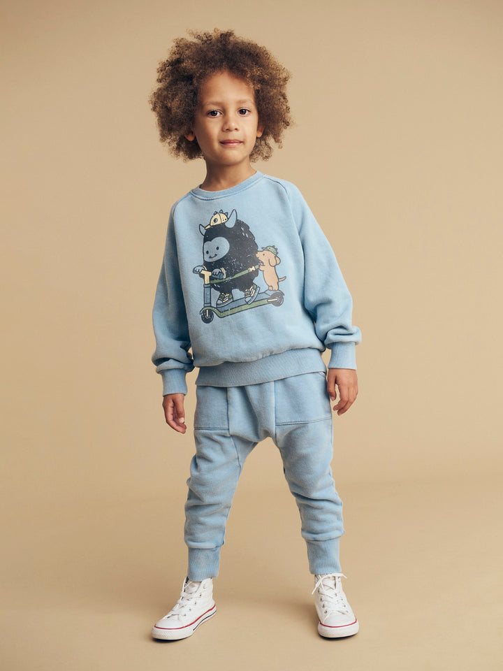 Huxbaby Scooter Monster Sweatshirt - Washed Blue