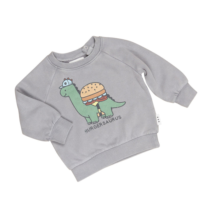 Huxbaby Burgersaurus Sweatshirt - Washed Grey