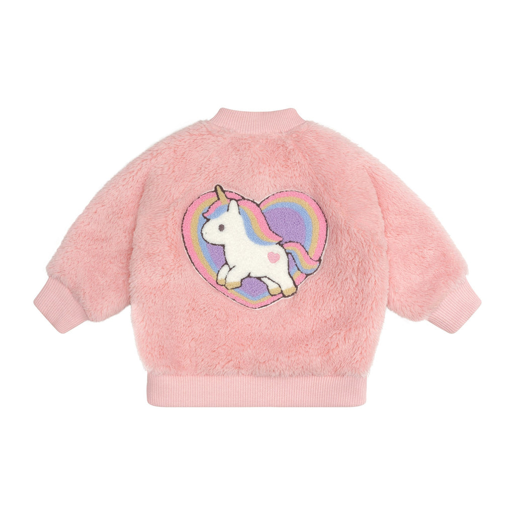 Unicorn Heart Faux Fur Jacket - Candy