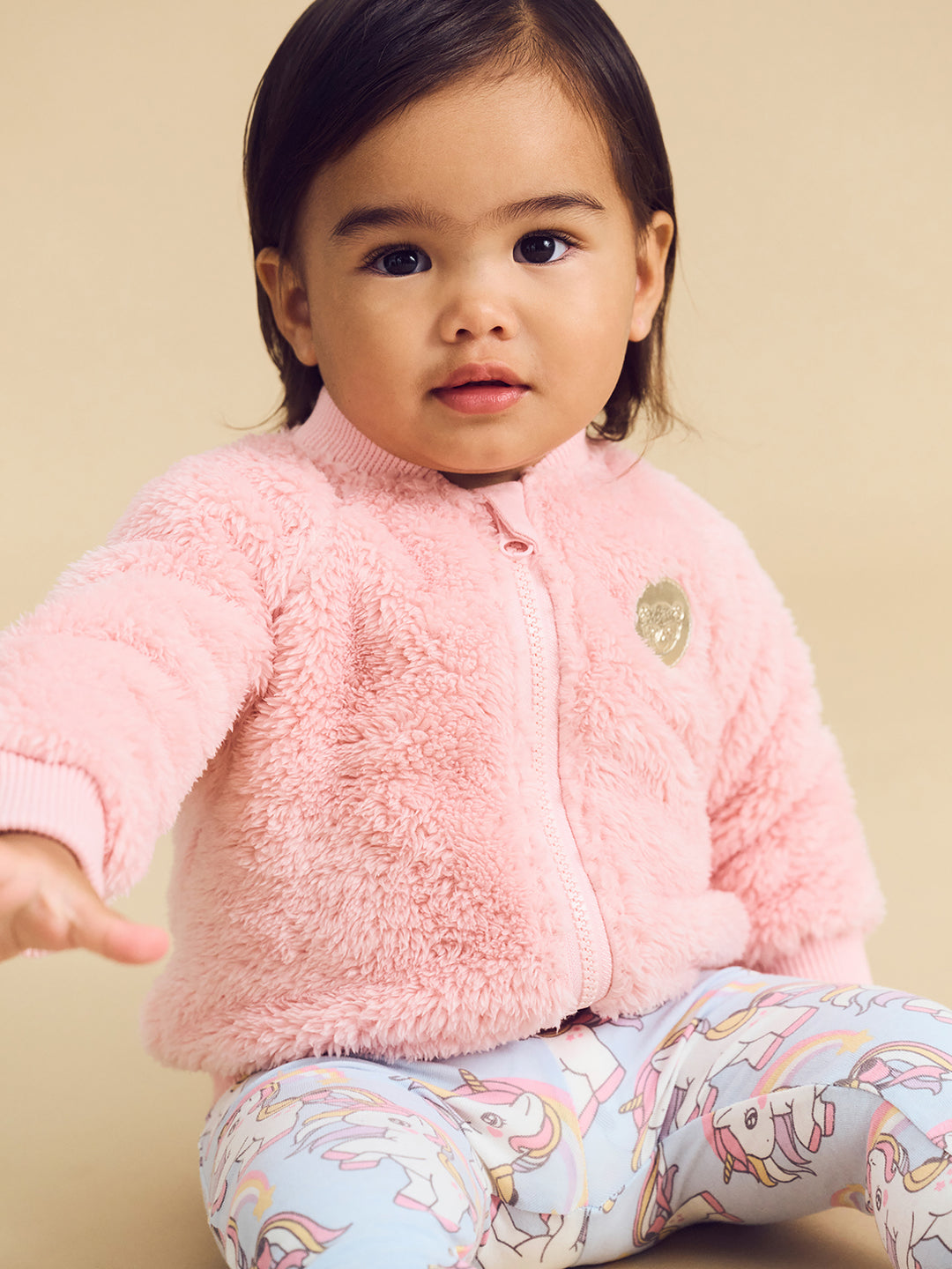 Huxbaby Unicorn Heart Faux Fur Jacket - Candy