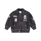 Black Knit Denim Patches Jacket