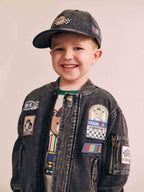 Black Knit Denim Patches Jacket