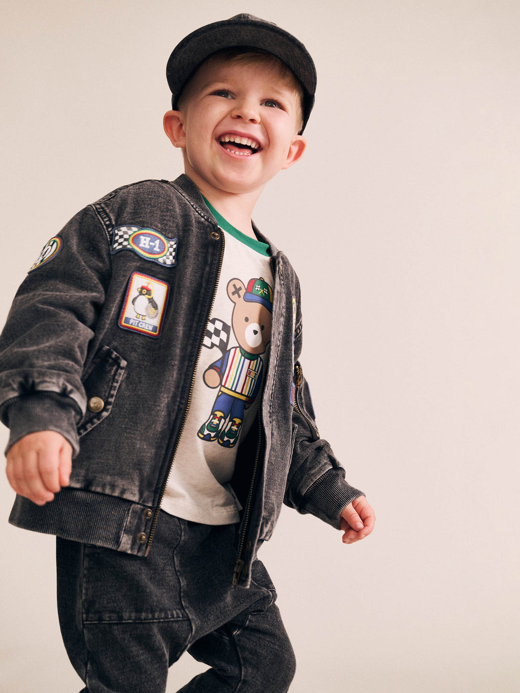 Black Knit Denim Patches Jacket