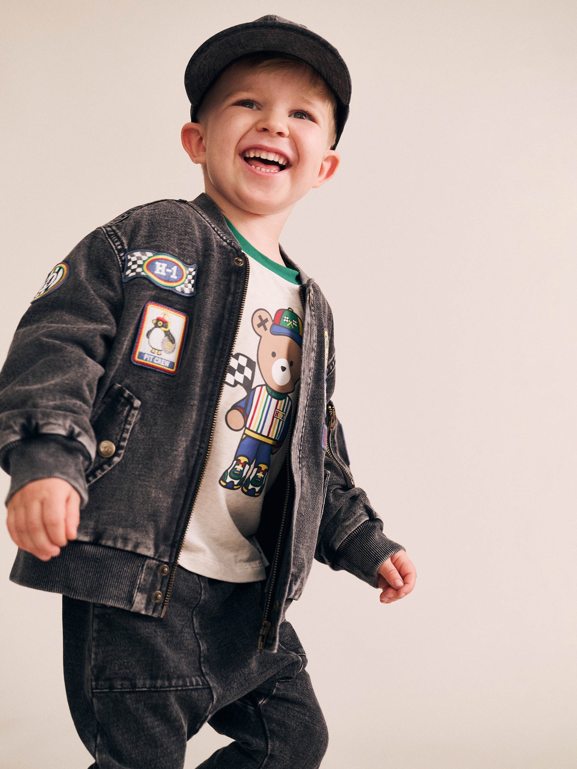 Black Knit Denim Patches Jacket