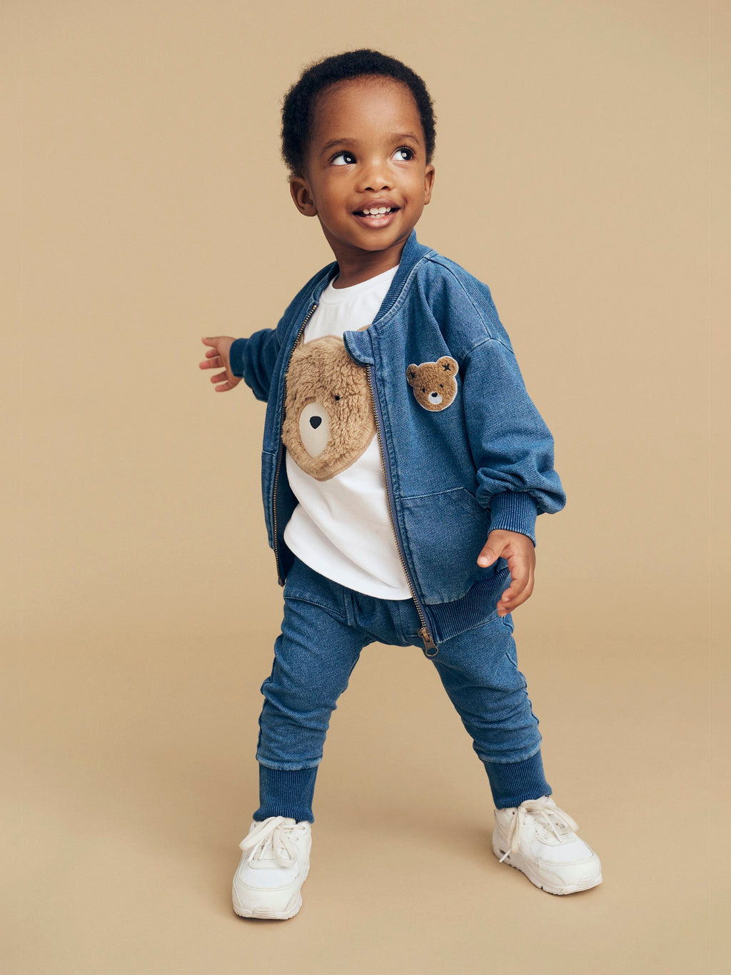 Hux Bear Knit Denim Bomber Jacket