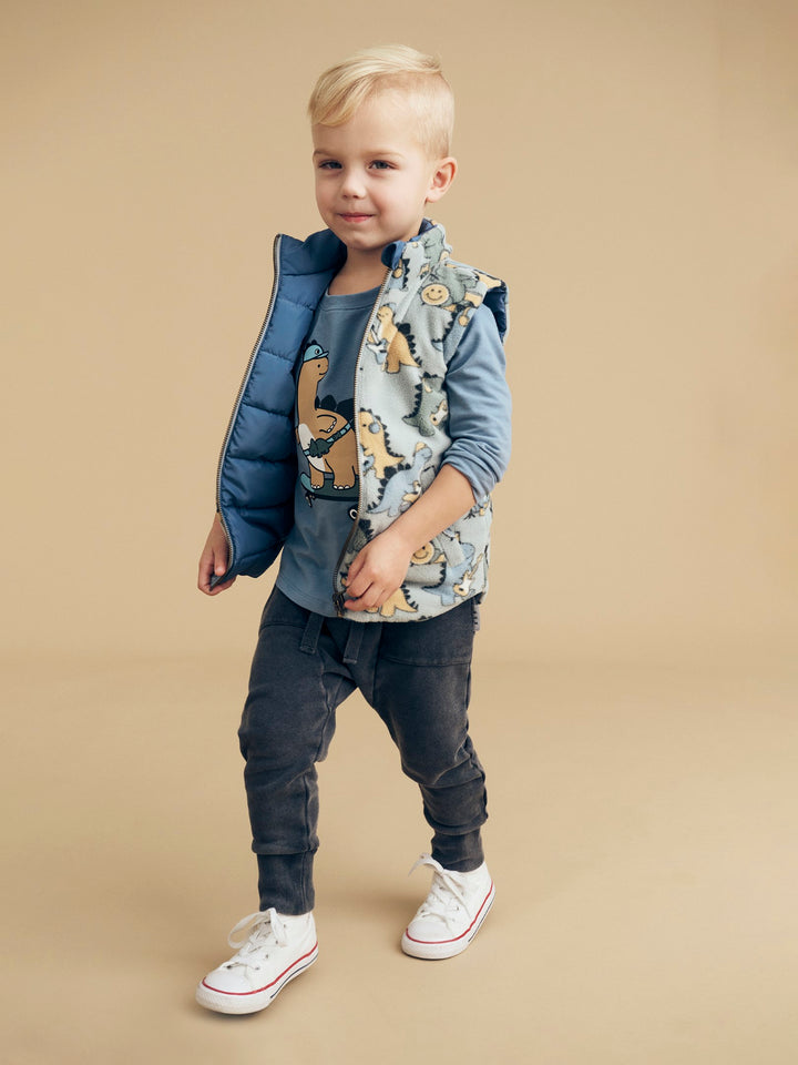 Huxbaby Dino Band Reversible Fleece Vest - Night