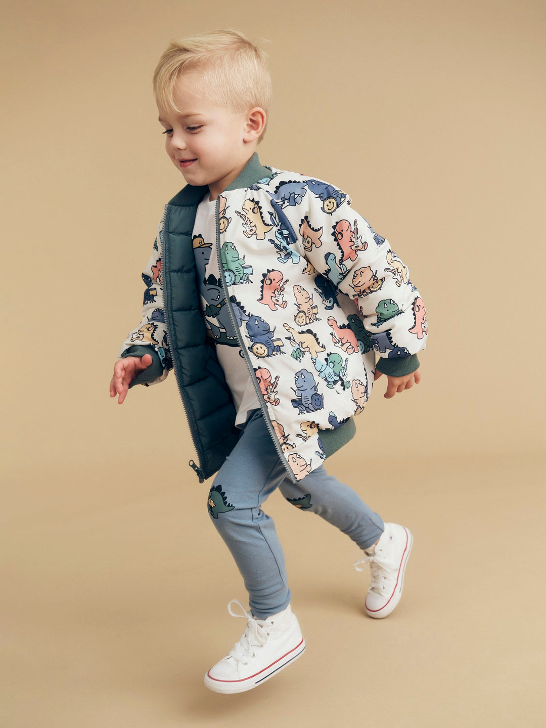 Huxbaby Dino Band Reversible Bomber - Light Spruce