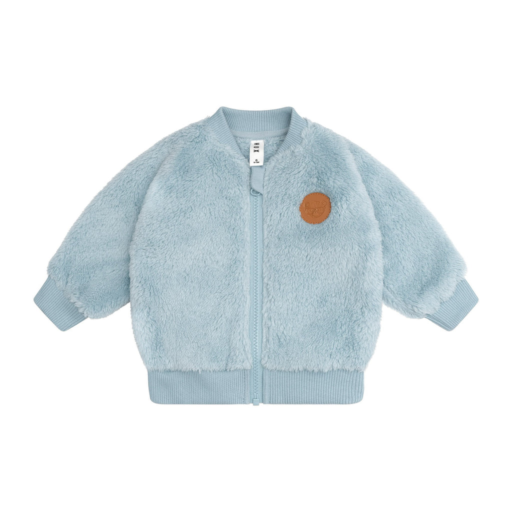 Construction Dino Faux Fur Jacket - Marine Blue