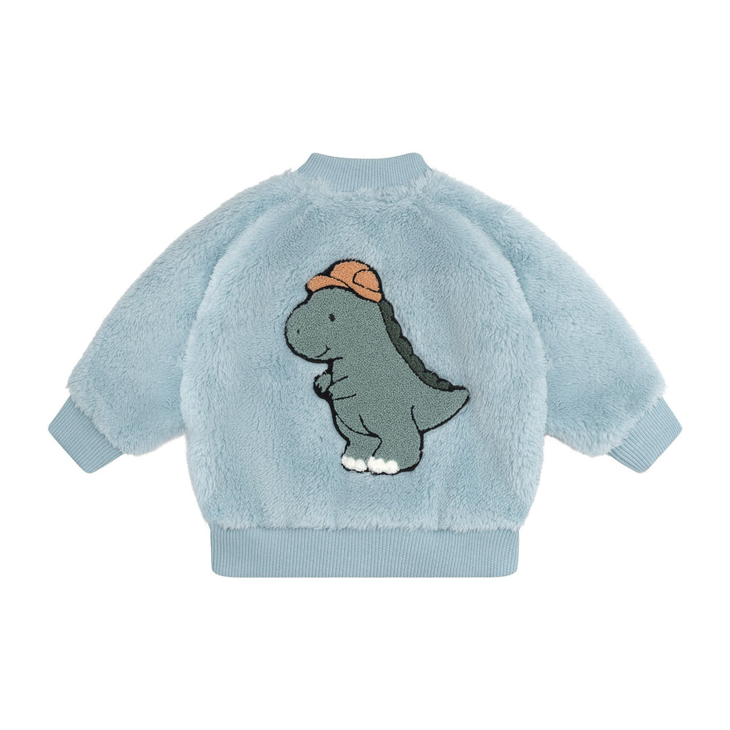 Construction Dino Faux Fur Jacket - Marine Blue