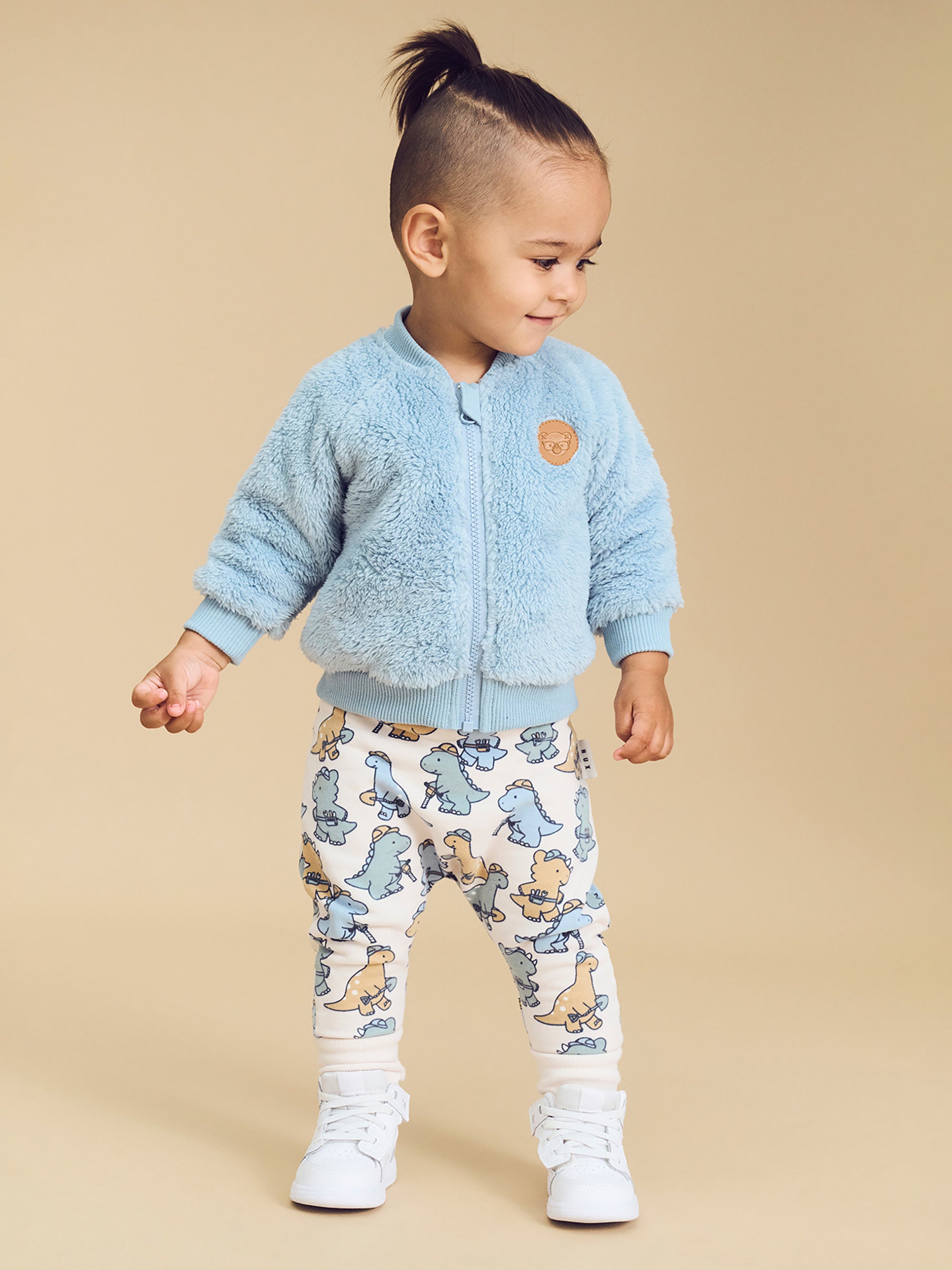 Construction Dino Faux Fur Jacket - Marine Blue