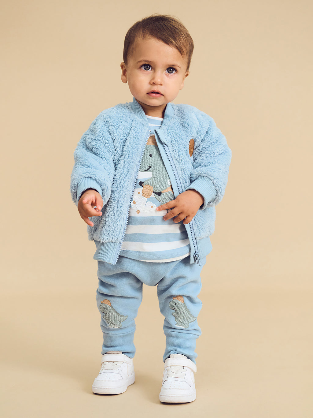 Construction Dino Faux Fur Jacket - Marine Blue