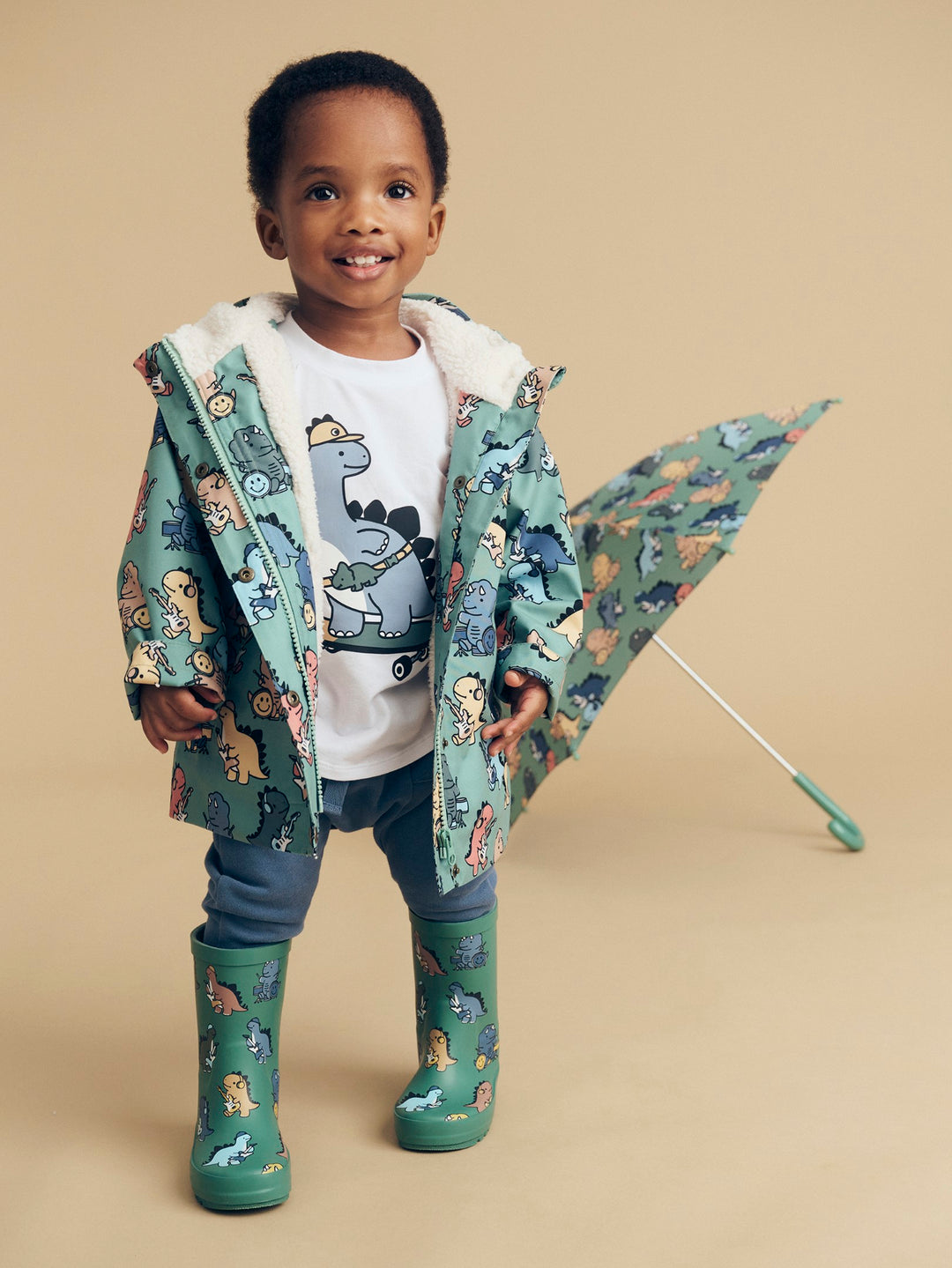 Huxbaby Dino Band Raincoat - Winter Green