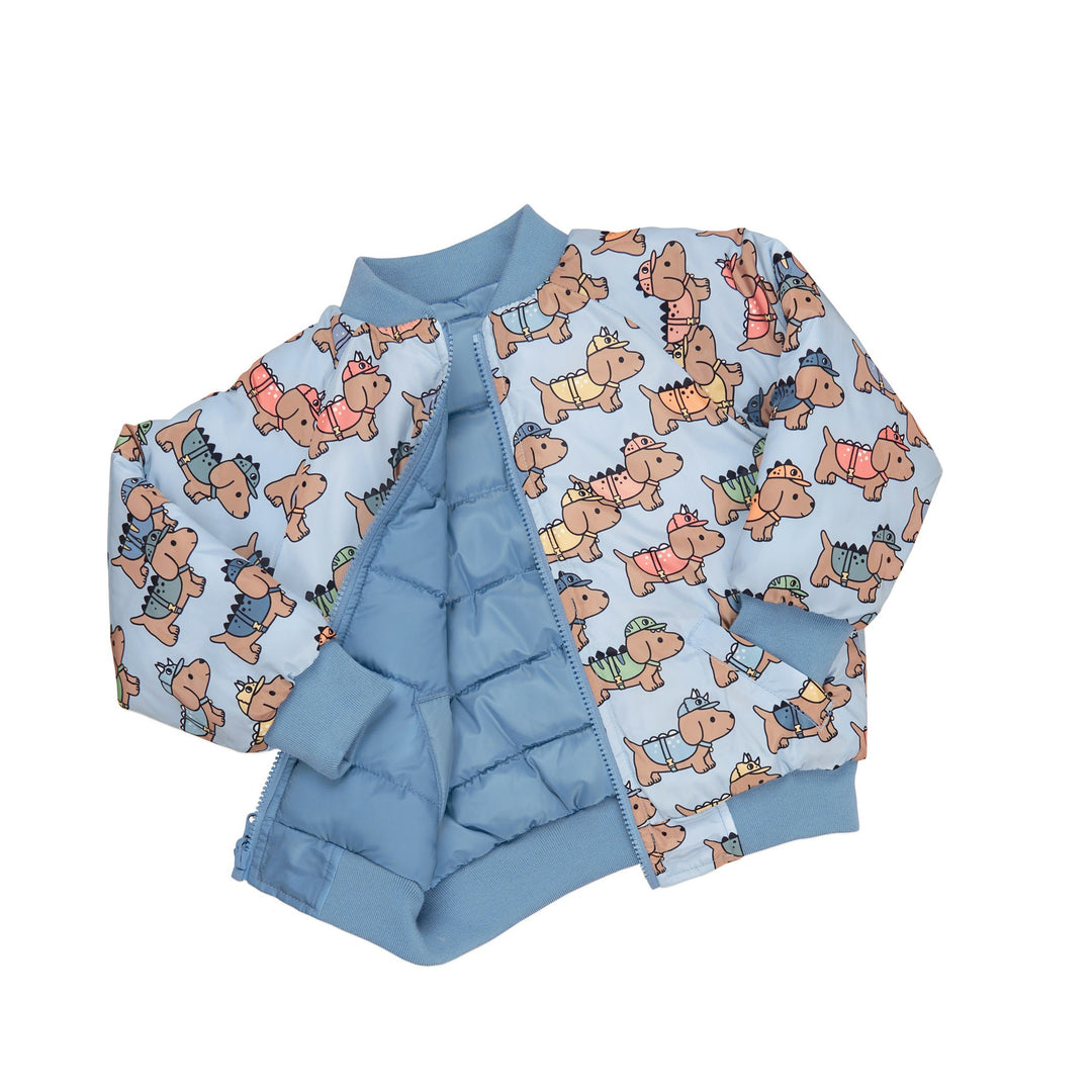 Huxbaby Dino Dog Reversible Bomber - Mountain Blue