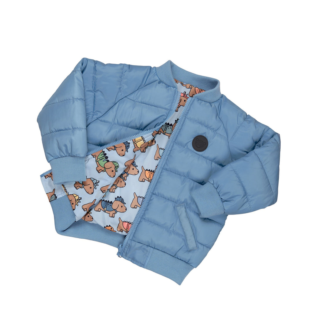 Huxbaby Dino Dog Reversible Bomber - Mountain Blue