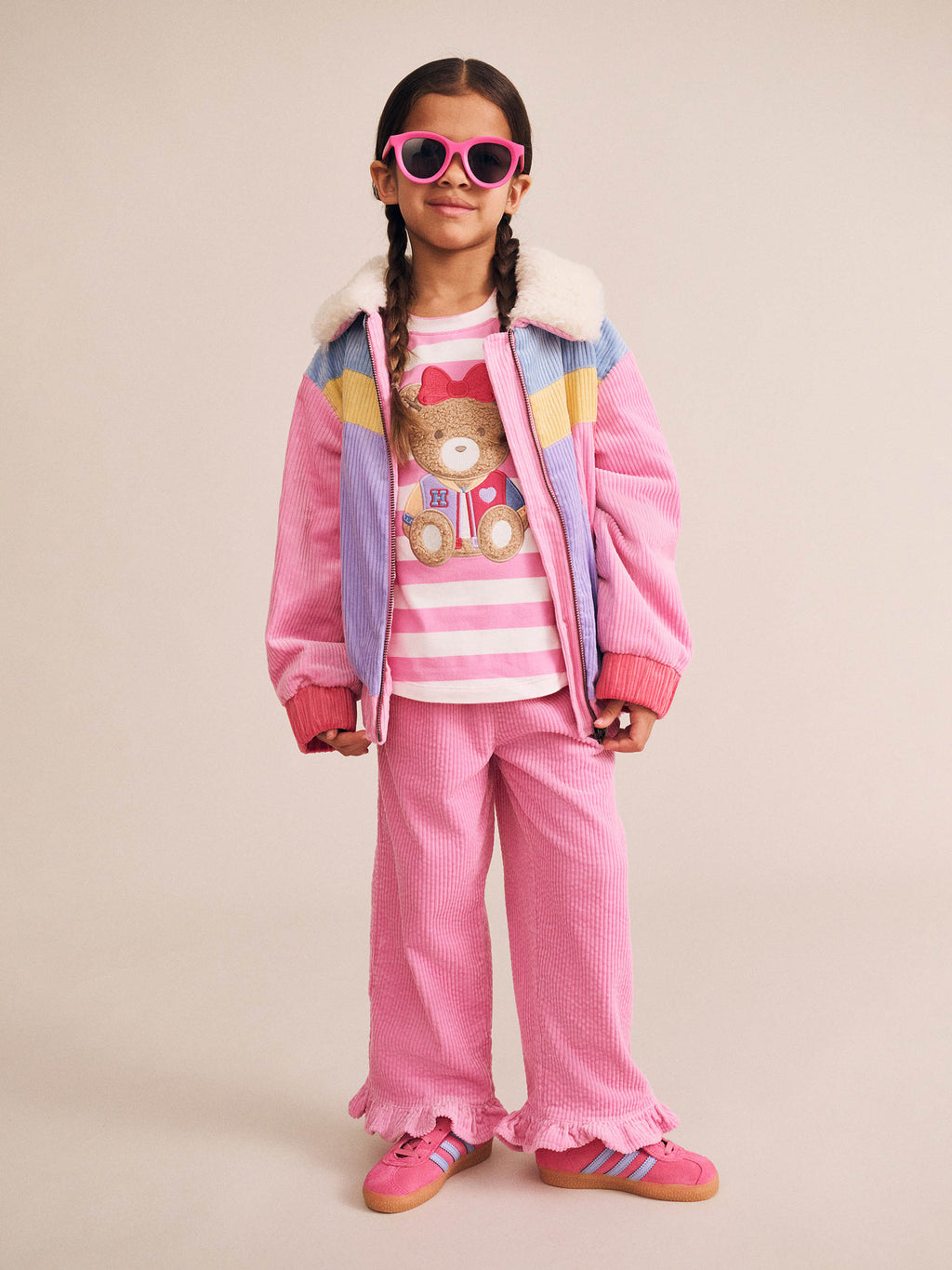 Colour Block Cord Jacket - Pink