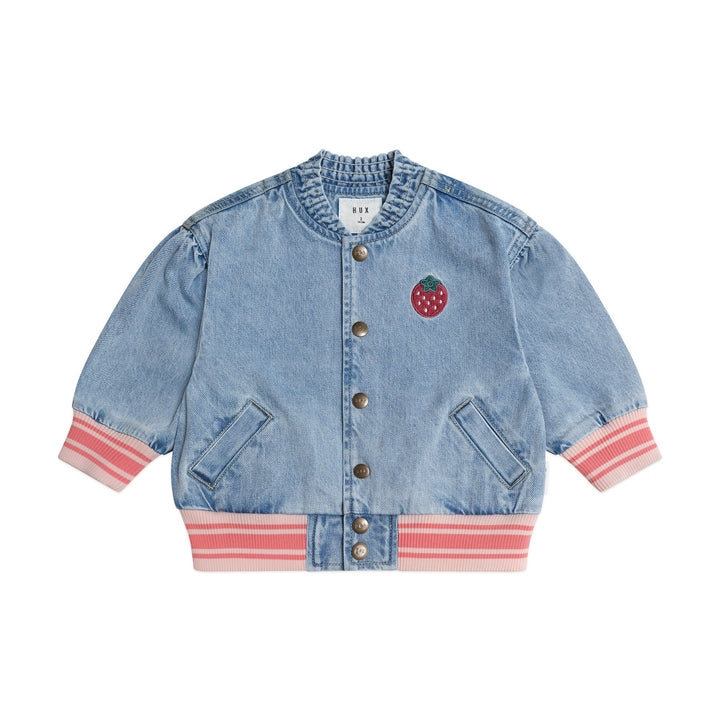 Huxbaby Dreamy Denim Strawberry Bomber