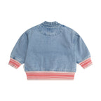 Dreamy Denim Strawberry Bomber