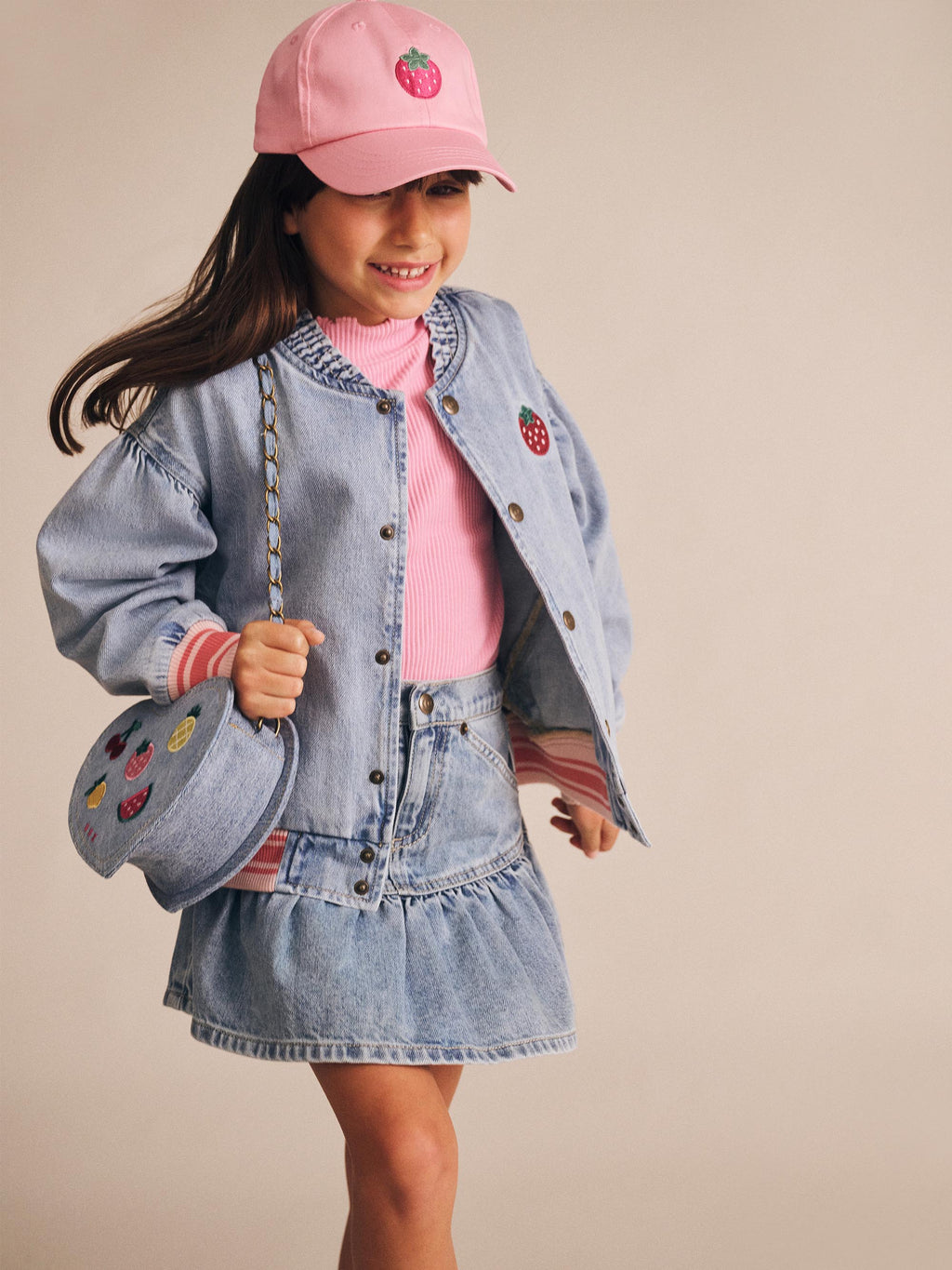 Huxbaby Dreamy Denim Strawberry Bomber