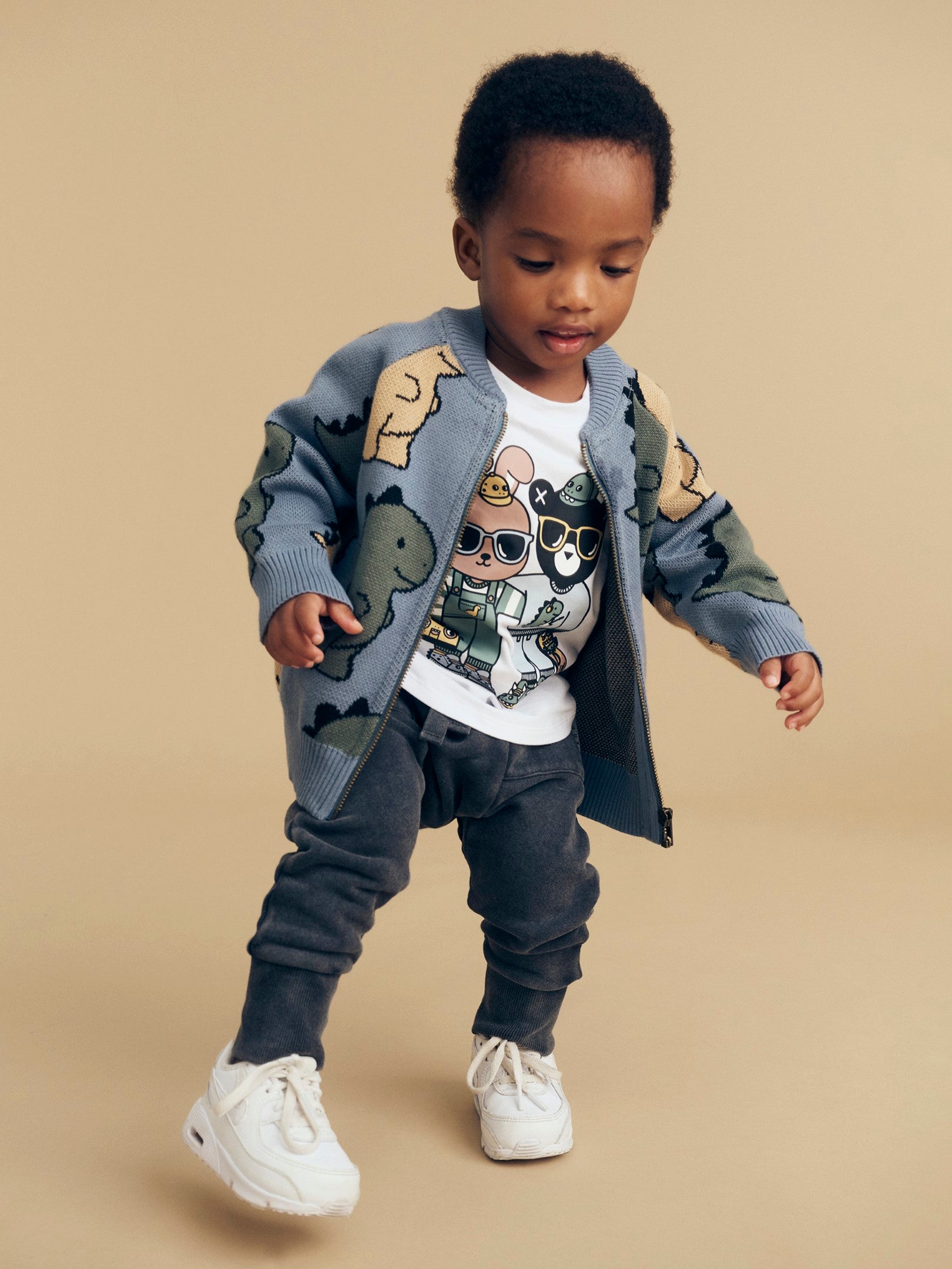 T-Rex Knit Bomber Dino Blue – Daisy and Hen - Main Image