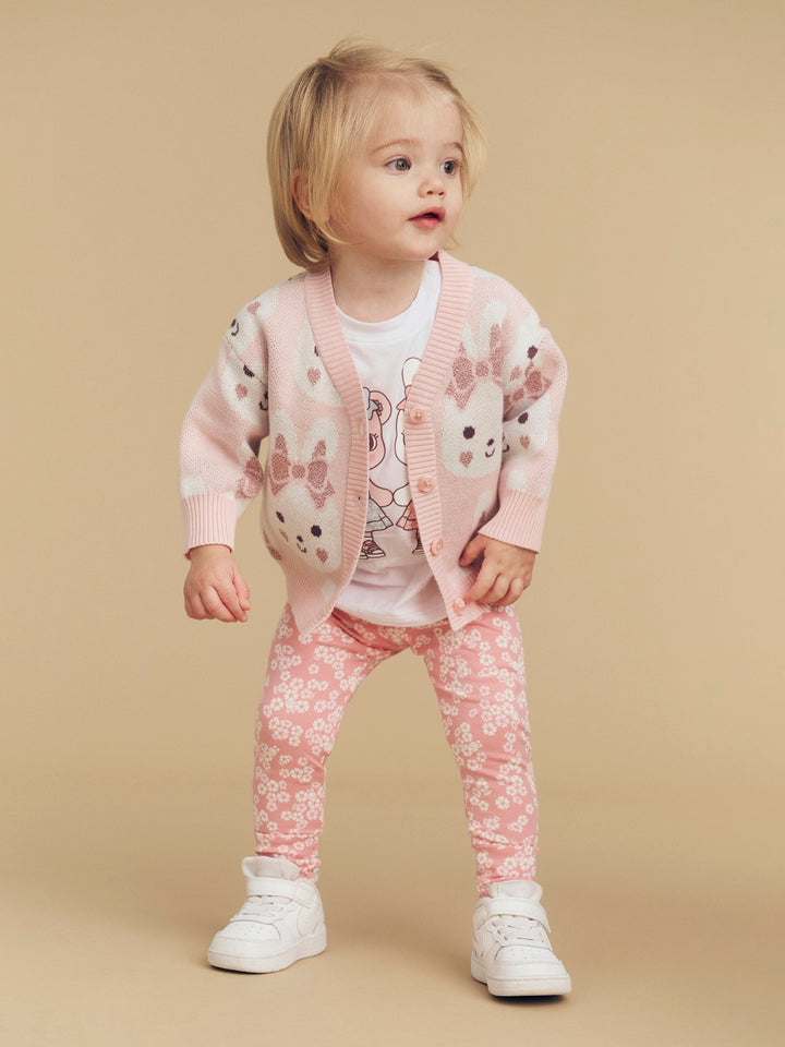 Huxbaby Bunny Love Boxy Cardi - Dusty Pink