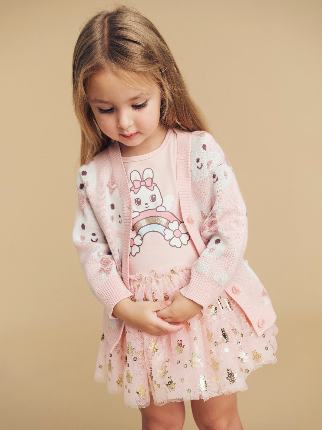 Huxbaby Bunny Love Boxy Cardi - Dusty Pink