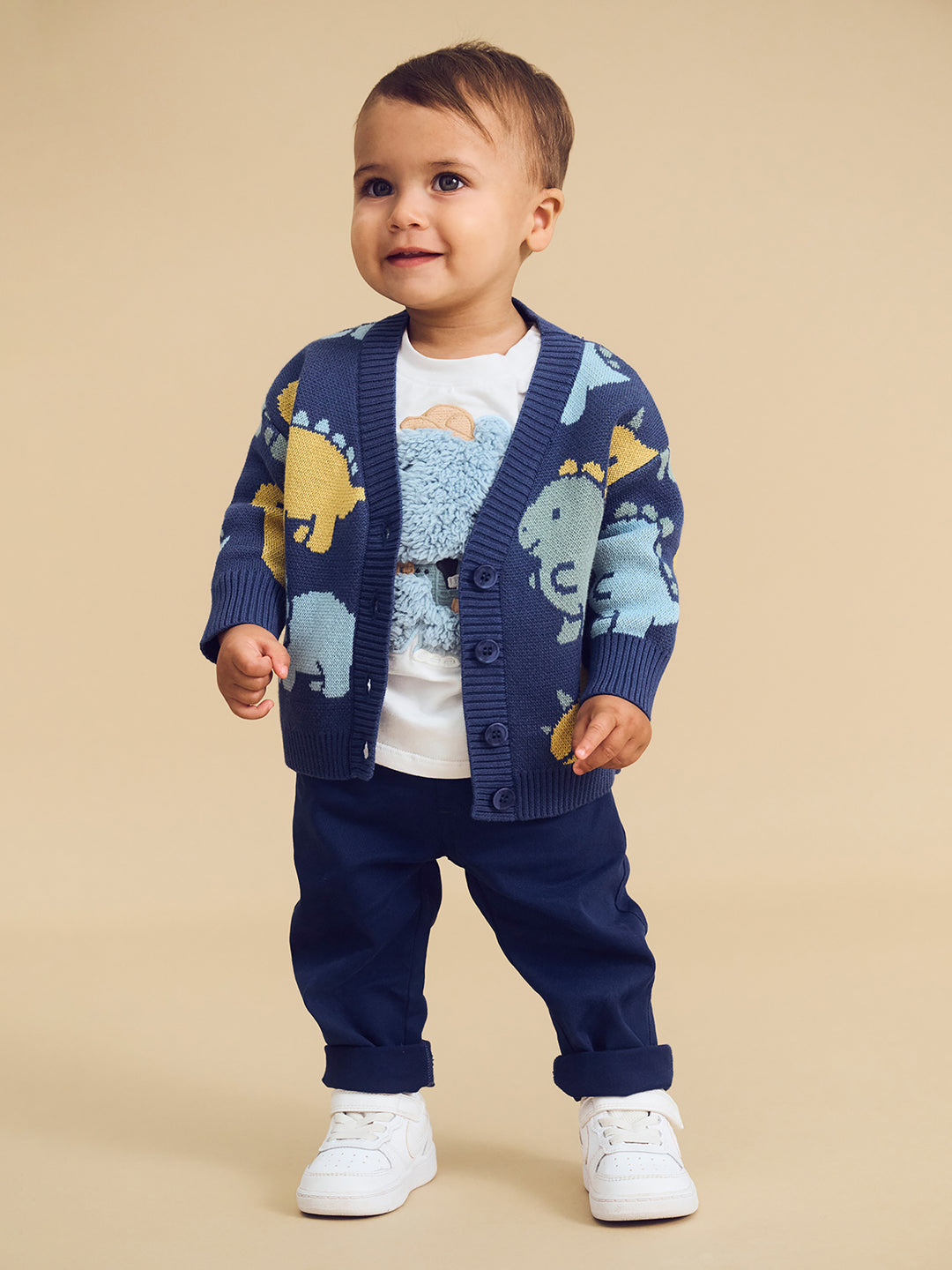 Huxbaby Dino Play Boxy Cardi - Navy