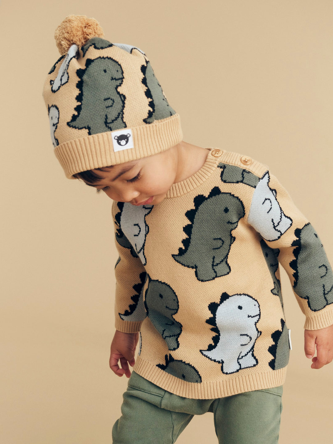 Huxbaby T-Rex Knit Jumper - Pebble