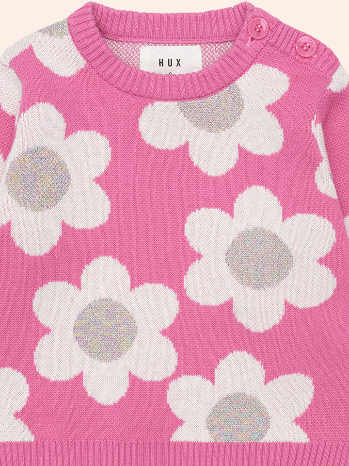 Huxbaby Raspberry Daisy Knit Jumper