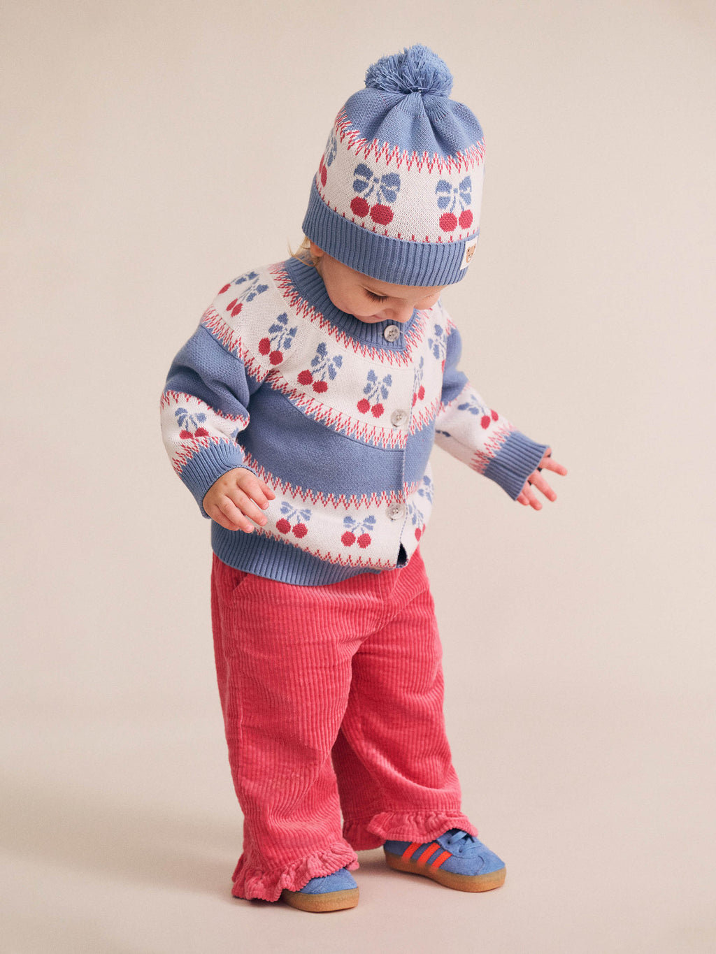 Folk Cherry Bow Cardi - Bijou Blue