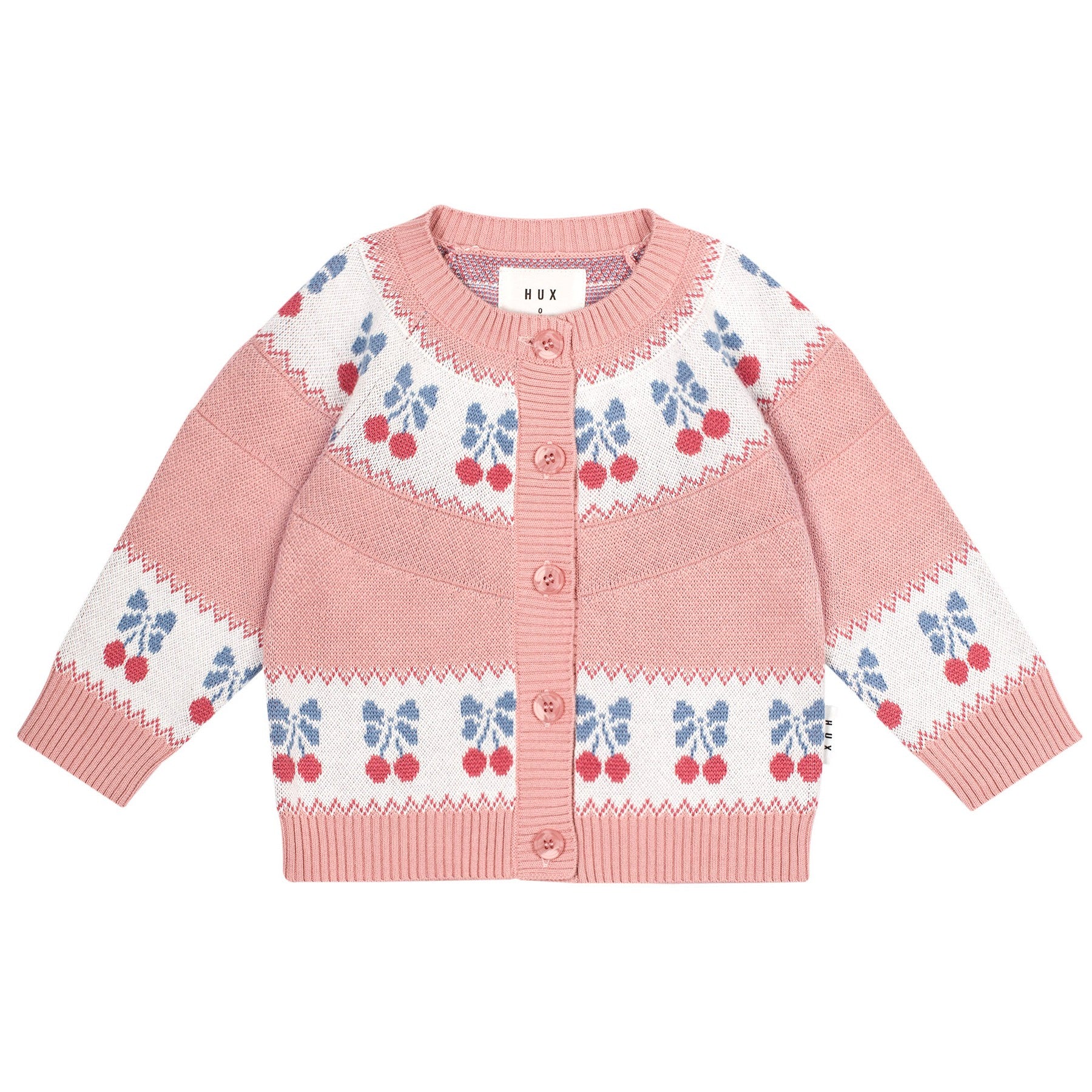 Folk Cherry Bow Cardi - Dusty Pink