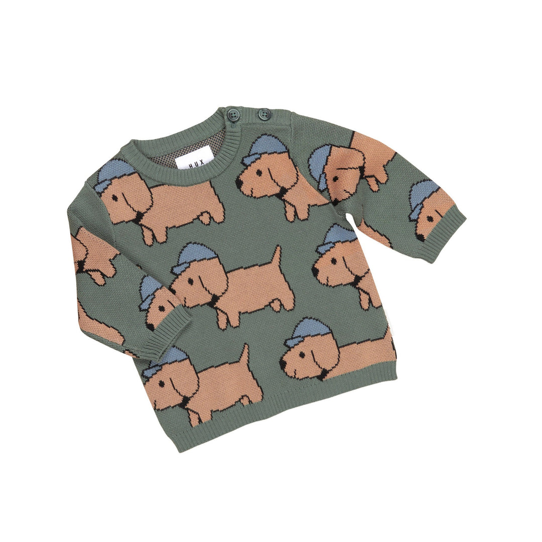 Huxbaby Dog Knit Jumper - Light Spruce