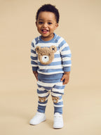 Furry Hux Stripe Drop Crotch Pant - Cornflower/Ecru