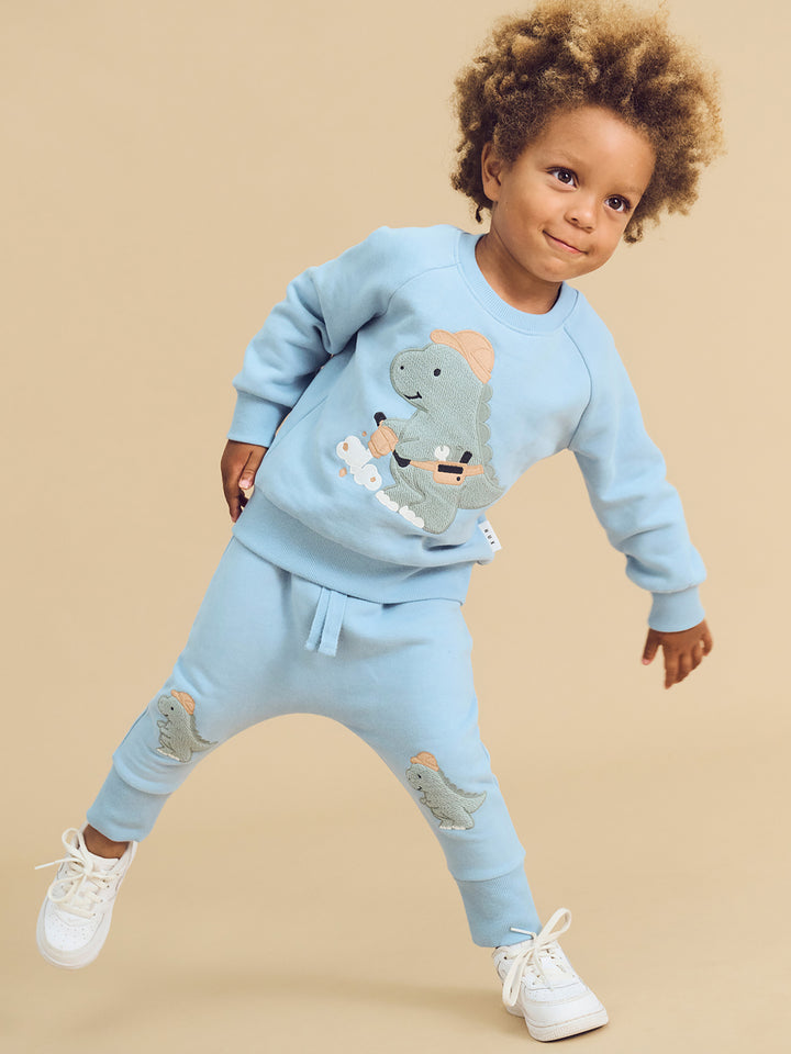 Huxbaby Construction Dino Drop Crotch Pant - Marine Blue