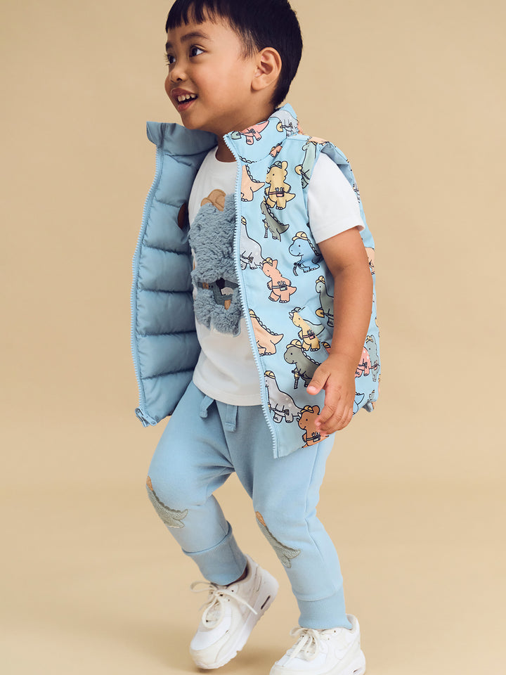 Huxbaby Construction Dino Drop Crotch Pant - Marine Blue