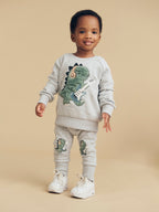 Furry Dino Drop Crotch Pant - Grey Marle