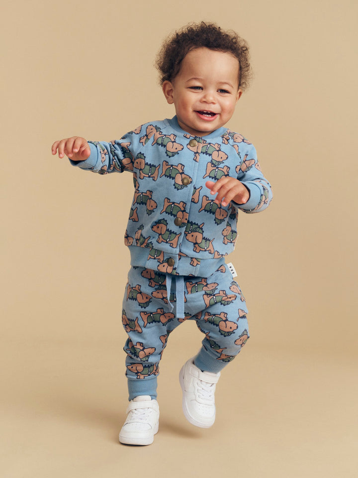 Huxbaby Dino Dog Drop Crotch Pant - Mountain Blue