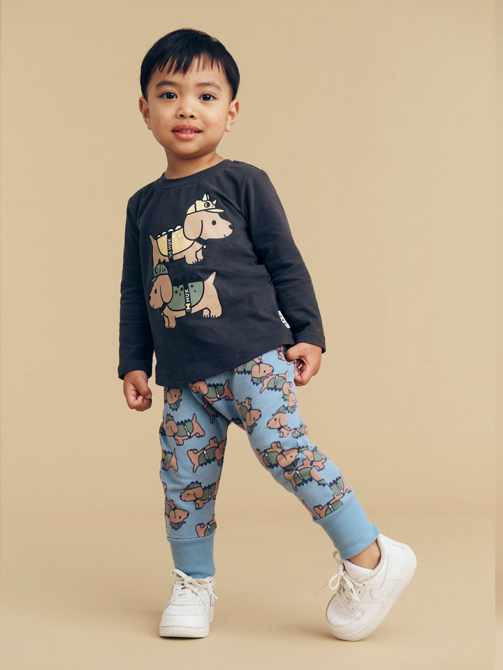 Huxbaby Dino Dog Drop Crotch Pant - Mountain Blue