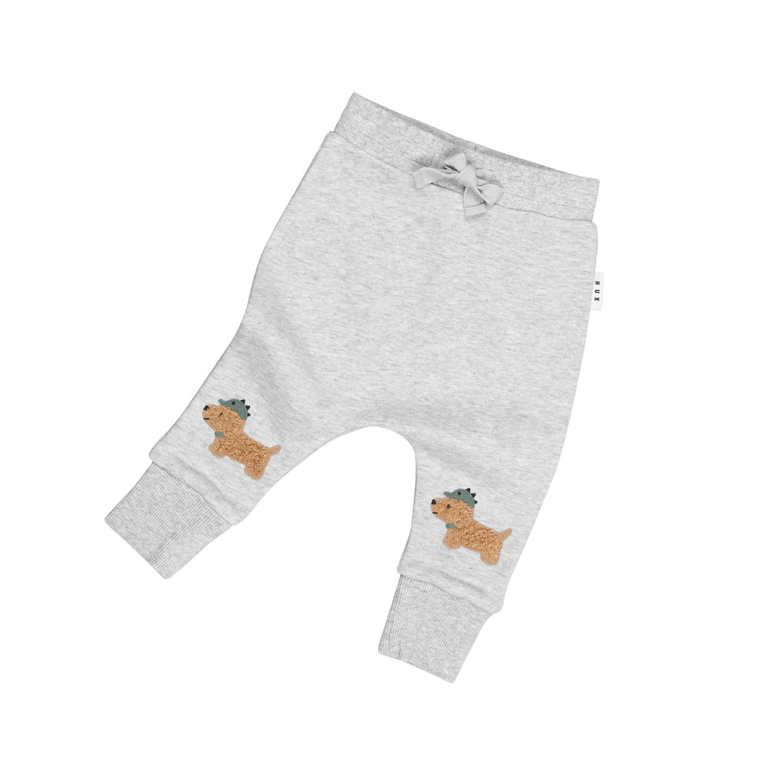 Huxbaby Furry Dino Dog Drop Crotch Pant - Grey Marle