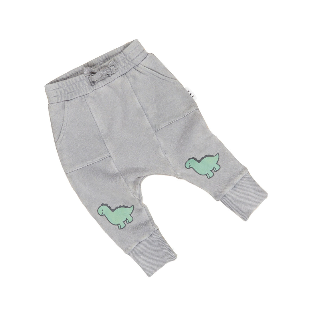 Huxbaby Vintage Grey Dino Drop Crotch Pant - Washed Grey