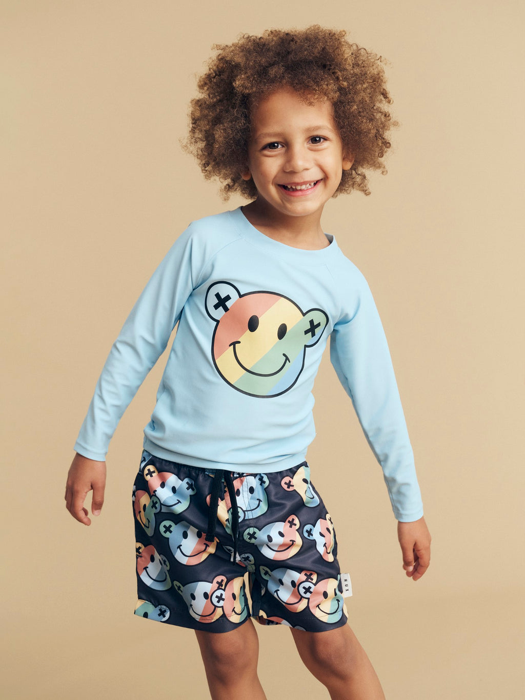 Smiley Rainbow Swim Short - Soft Black